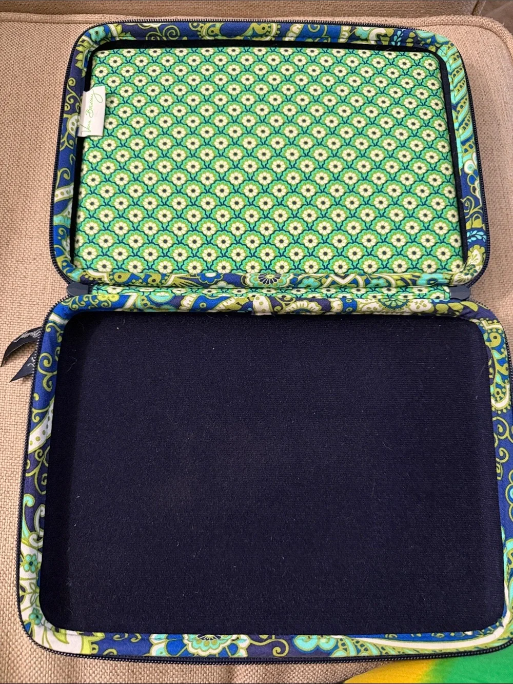 Vera Bradley Navy, Teal & Lime Floral Paisley Quilted Laptop Case
